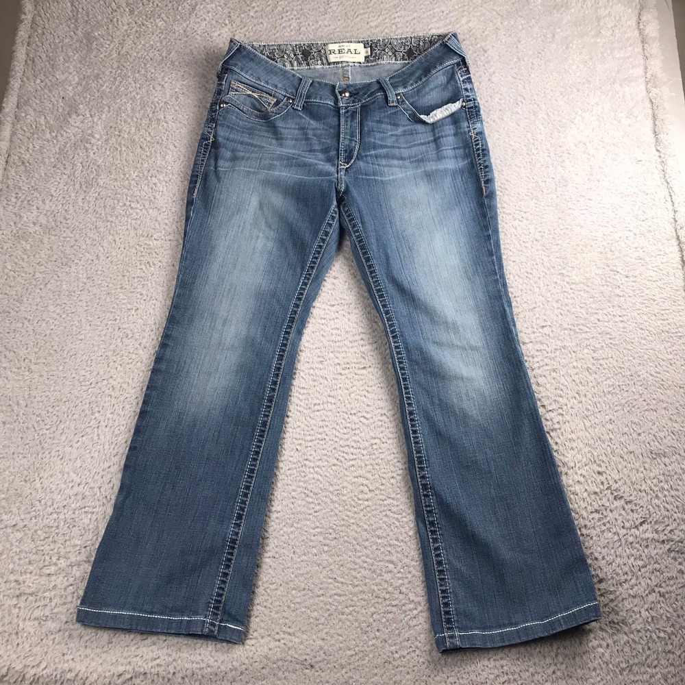 Ariat REAL Denim Jeans Women 32S (34x29) Blue‎ Mid Rise Bootcut Western Stretch